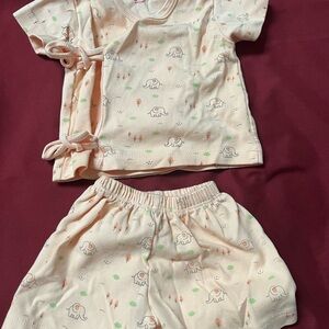 2 Cute Elephant Print Kids Pajama Set in Cream & white